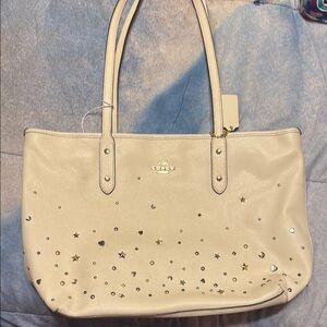 Coach Cream Tote Bag with Gold Accents